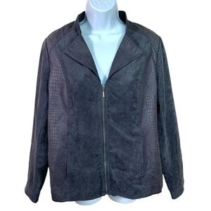 Size 10 Studio Works Grey Faux Suede Blazer Jacket Long Sleeve Lined Zip Closure